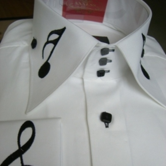 Axxess Embroidered Musical Note High Collar Shirt